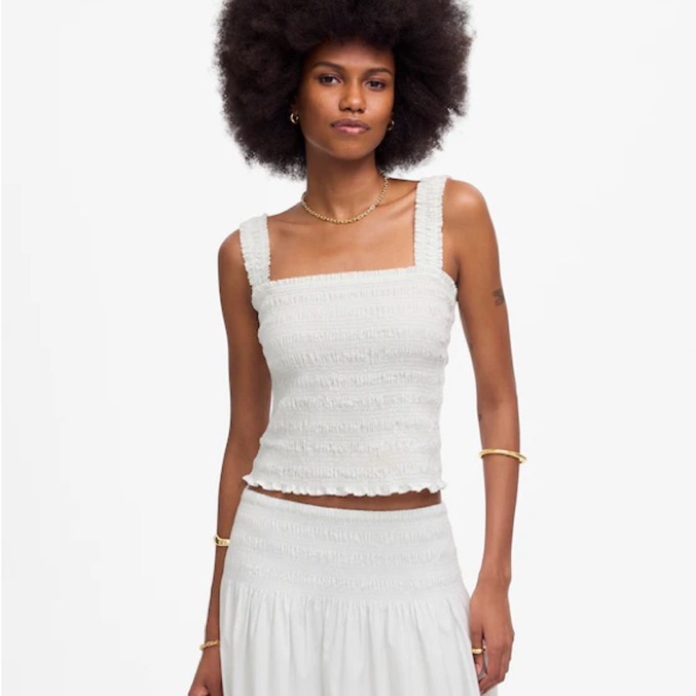 Madewell Cream Smocked Crop Top